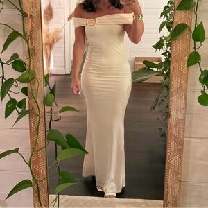 Peppermayo Strapless Cream Maxi Dress